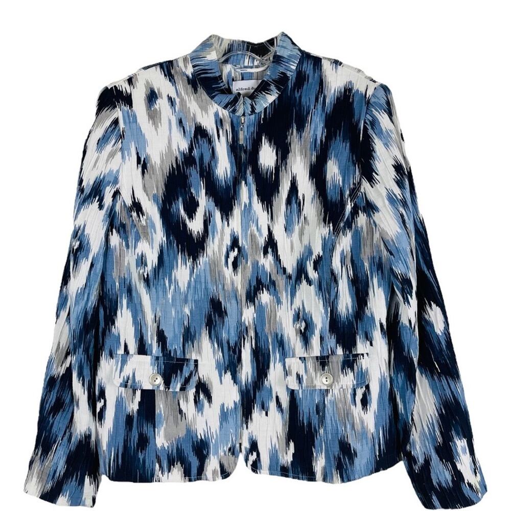 Alfred Dunner blue white watercolor full zip lightweight coastal jacket 10